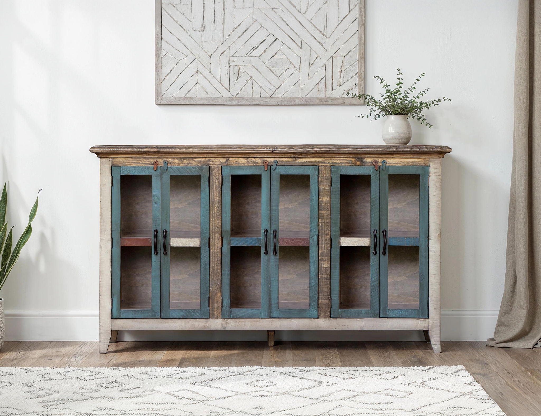 Antique - Glass Console 6 Glass Doors - Multicolor