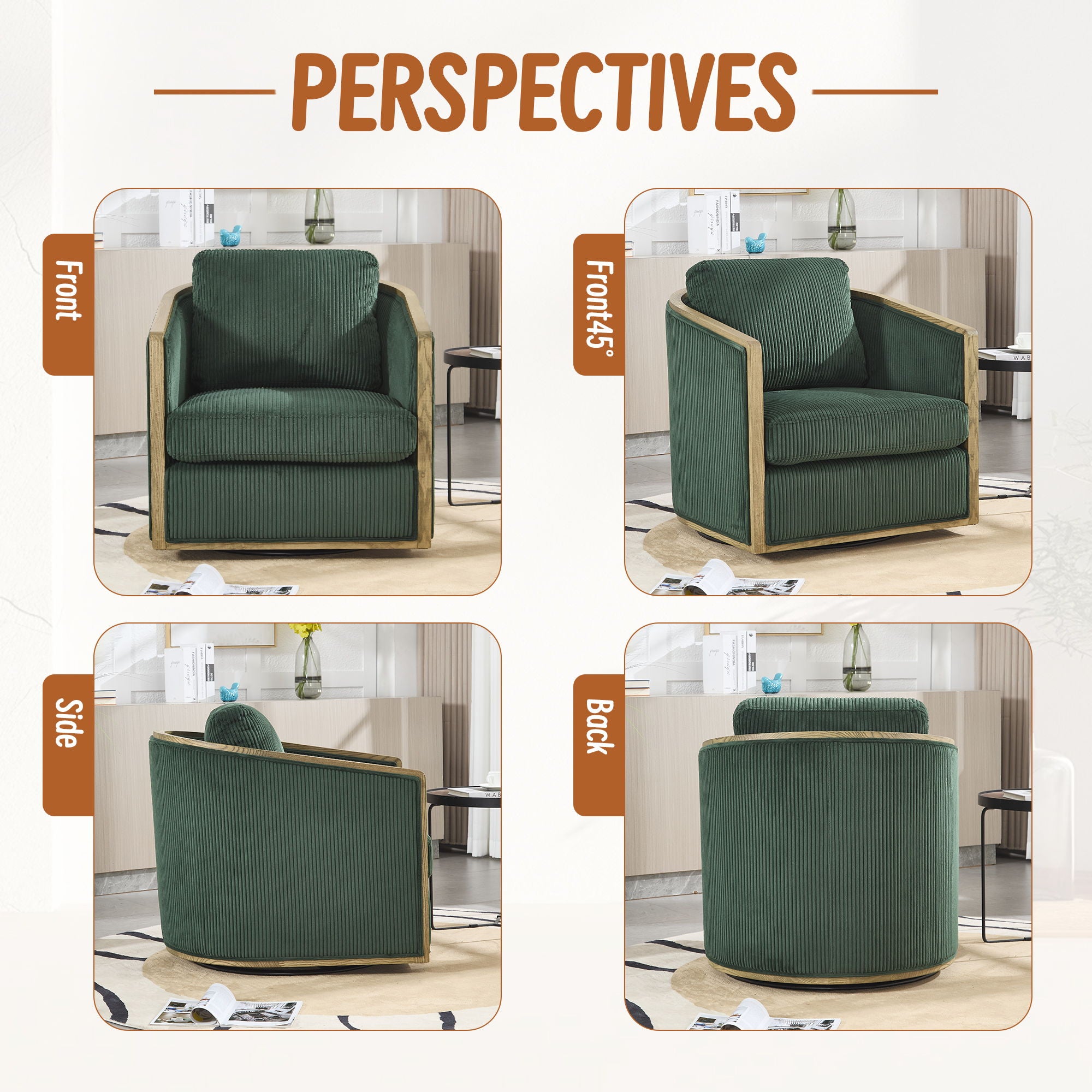Corduroy Barrel Chair, 360 Degree Swivel