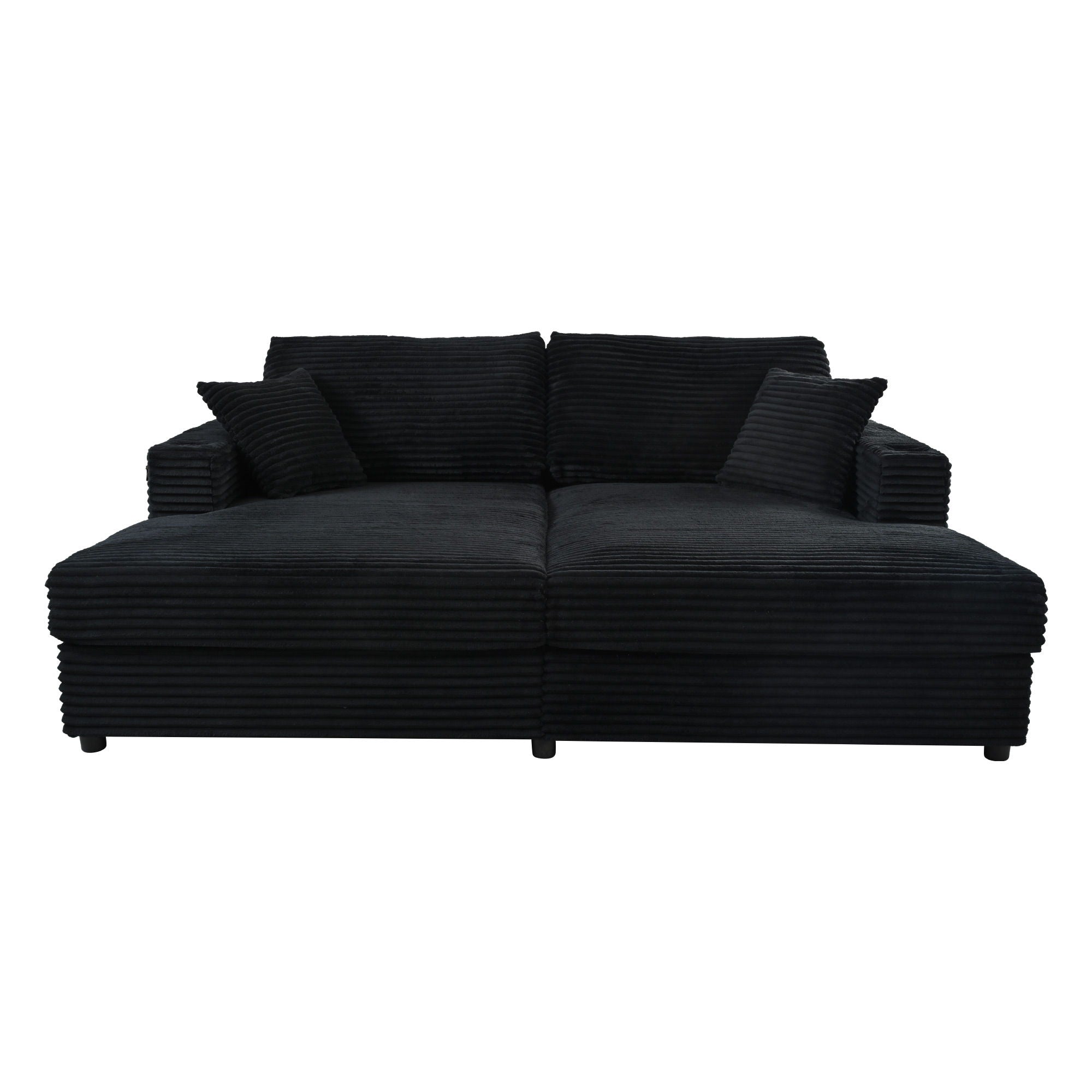 Oversized Loveseat Chaise With 2 USB Ports, 2 Cup Holders And 2 Throw Pillows