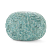 Deon - Knitted Pet Yarn Round Pouf With Classic Cable Knit Design - Aqua