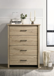 Celeste 32"W Light Oak Finish 4-Drawer Chest with Black Handles