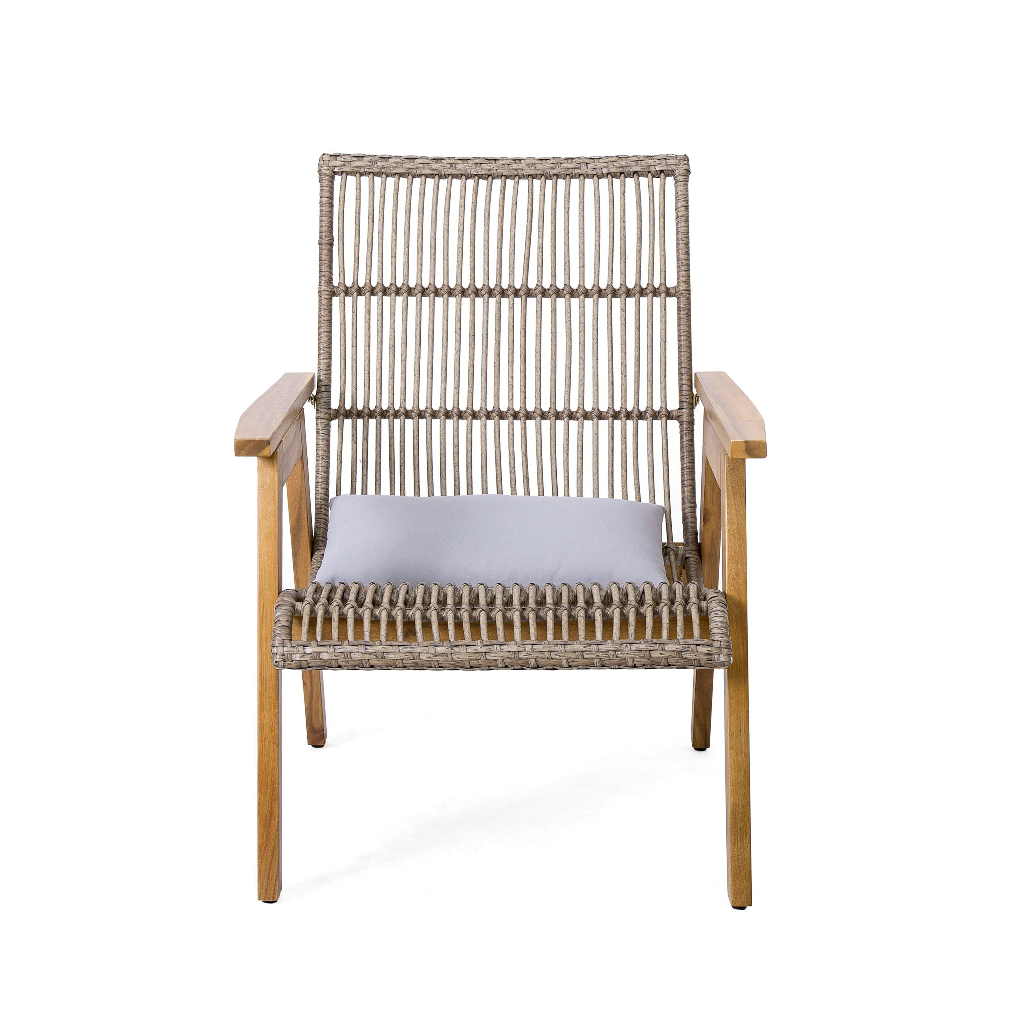 Acacia Wood Cape Woven Wicker Large Lounge Chair With Pillow For Patio, Deck, Yard, Lawn And Garden Seating Wicker (Set of 2) - Teak