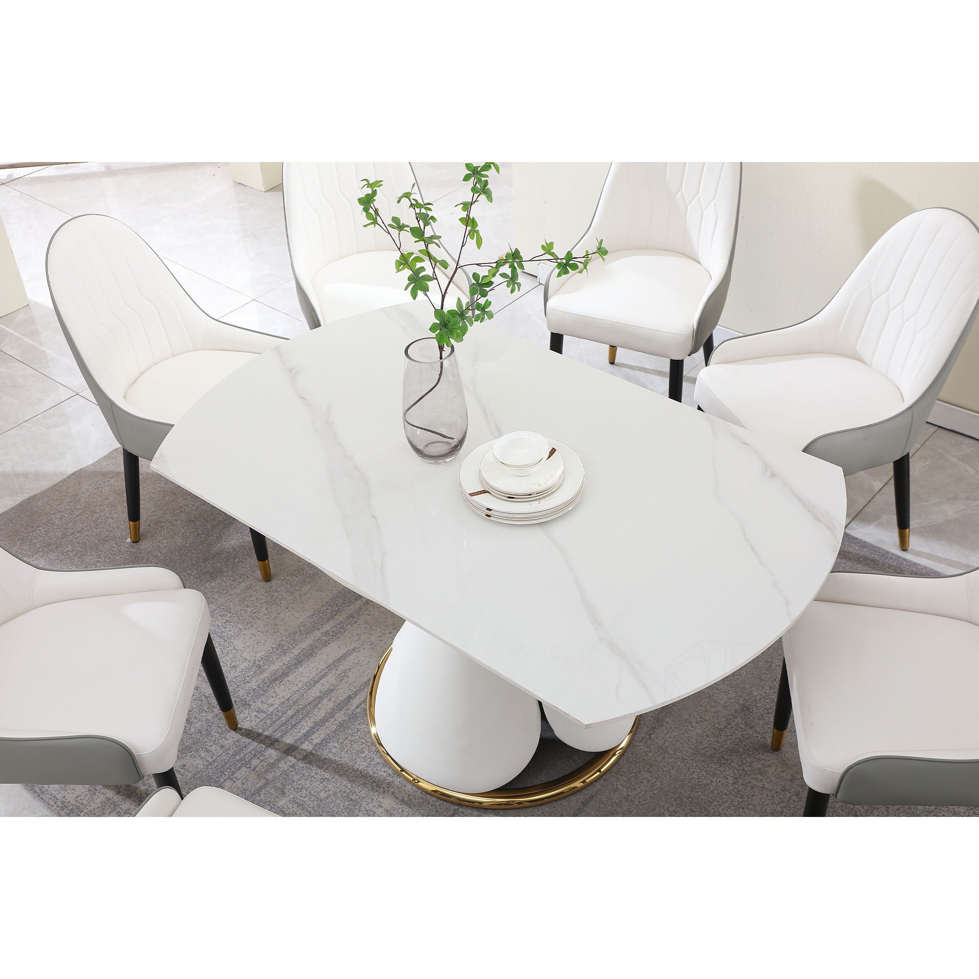 Fashion Modern Sintered Stone Dining Table With Multi Functional Retractable Design - White