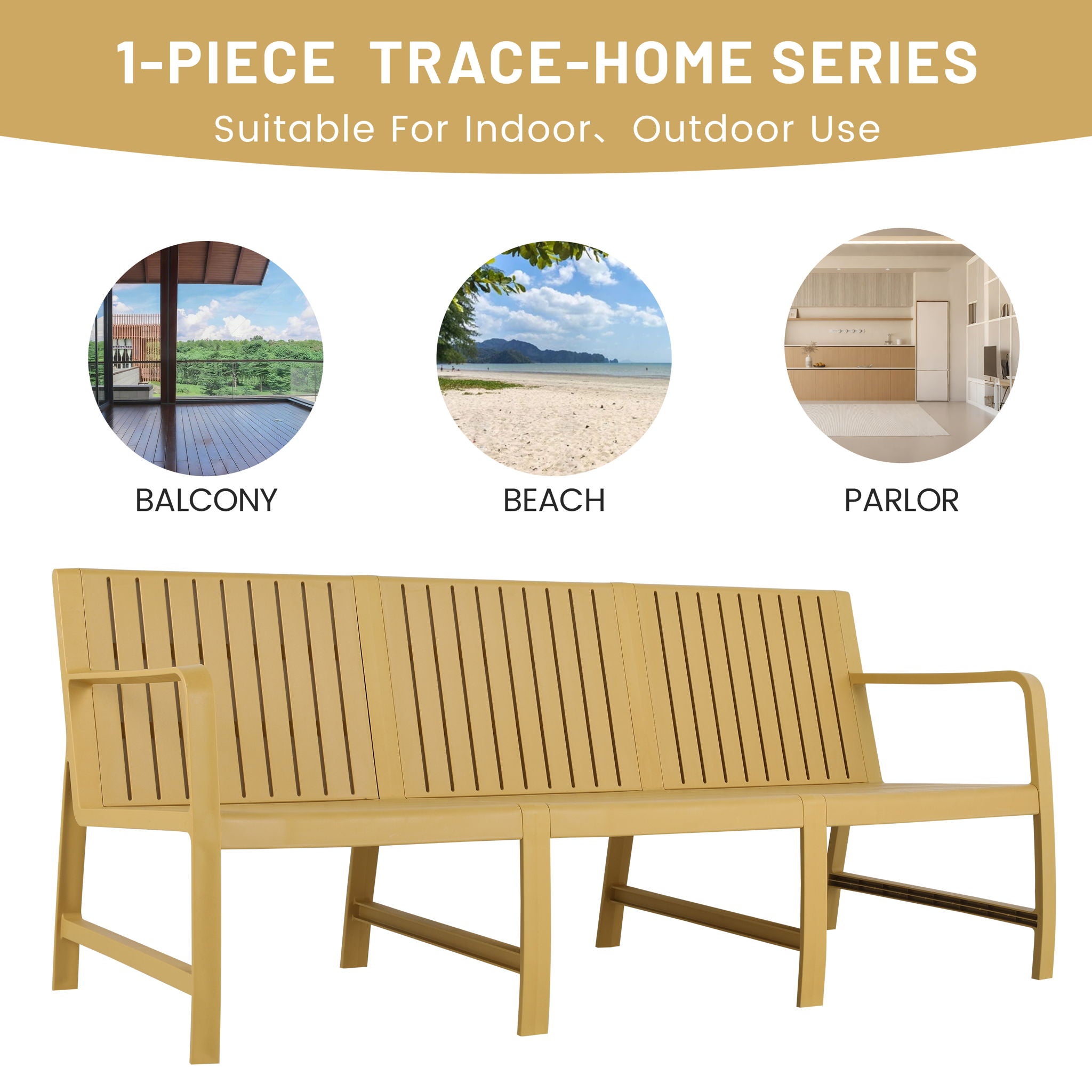 1 Piece Indoor / Outdoor 3 Seater Sofa, UV-Resistant, Waterproof And Durable