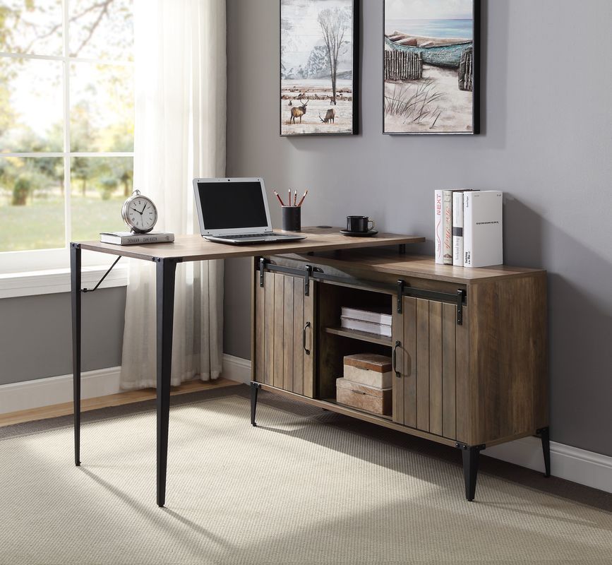 Zakwani - 48" Writing Desk With USB - Rustic Oak & Black