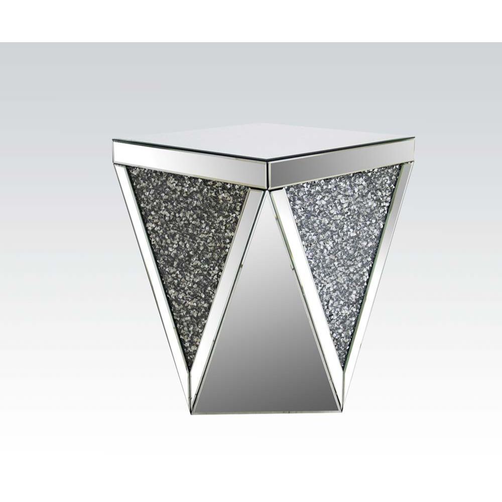 ACME Noralie - End Table - Mirrored & Faux Diamonds - Glass - 23" | Meri Furniture