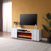Reid 70.5"W White Finish TV Stand with Fireplace and Speaker