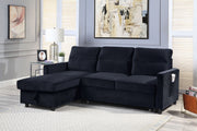Ivy 81.5"W Black Velvet Reversible Sleeper Sectional Sofa with Storage Chaise and Side Pocket