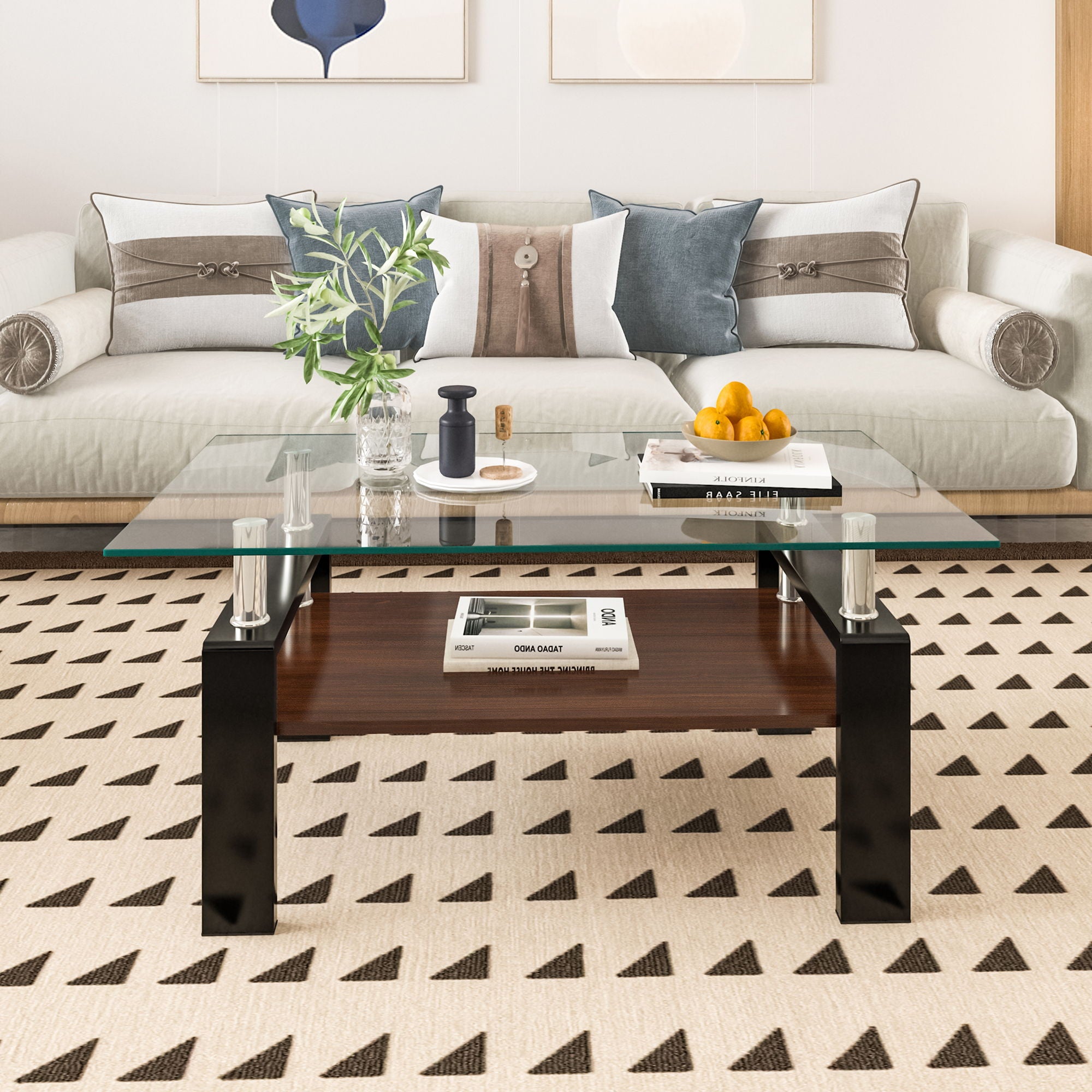 Modern Rectangular Coffee Table With Tempered Glass Top Layer, Table For Living Room - Transparent