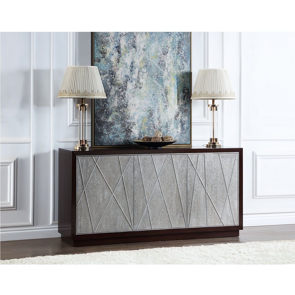ACME Geranio - Console Cabinet - Metallic Silver & Walnut | Meri Furniture