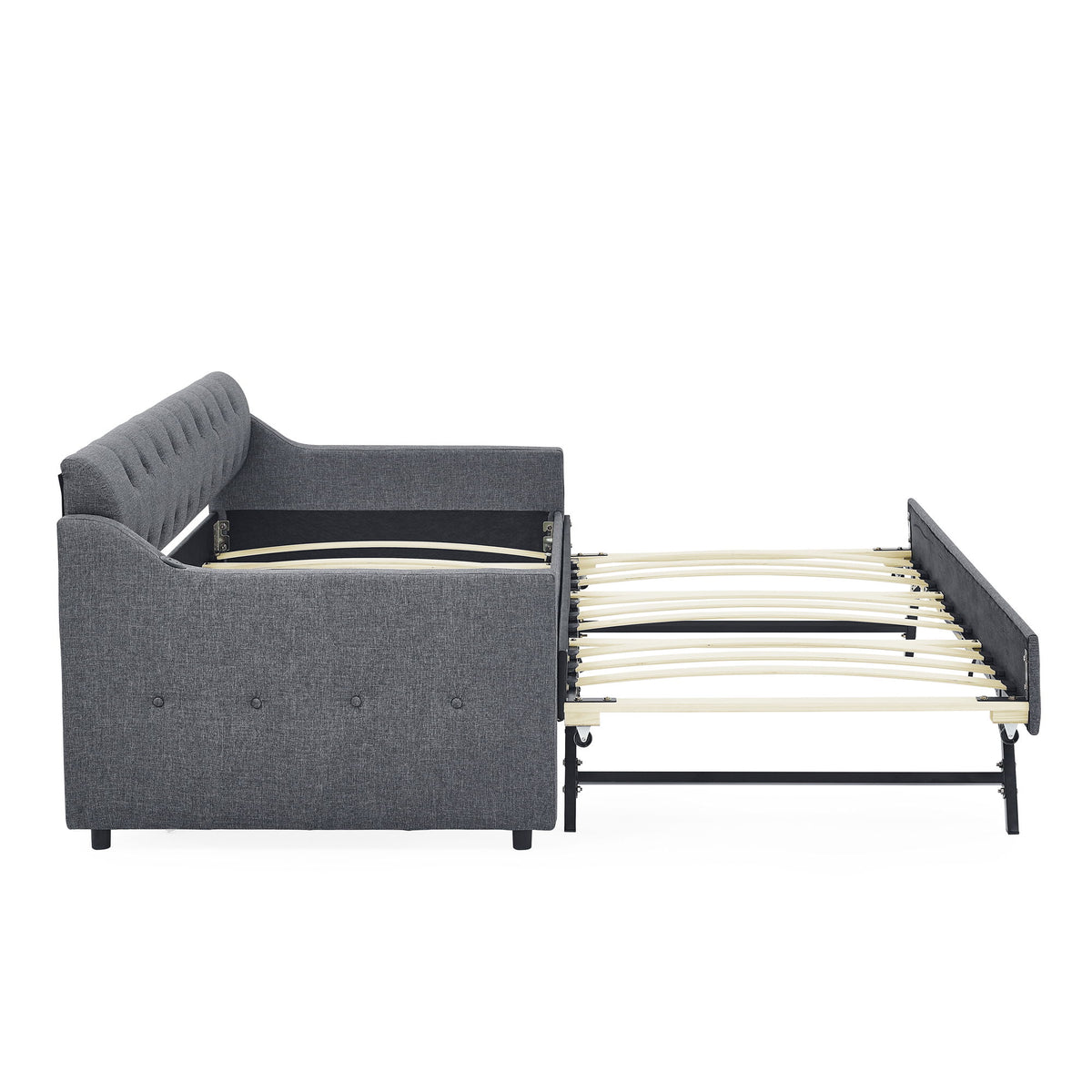 Daybed With Trundle And Storage Drawers, Flat Arms With Pocket