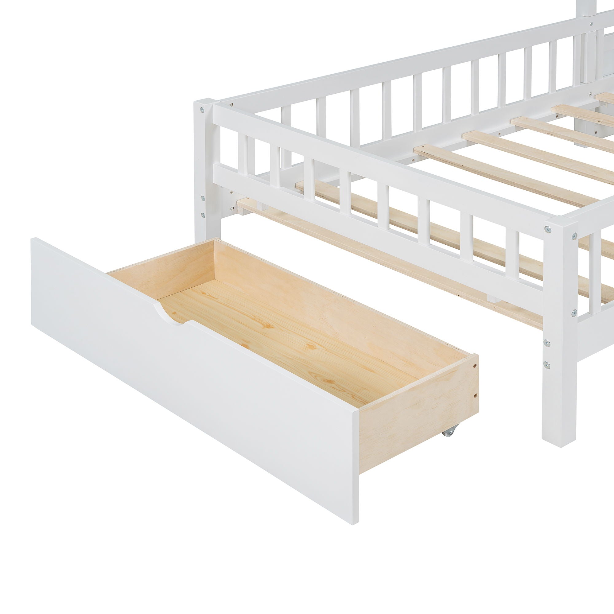 House Bed With Upholstered Sofa, Wireless Charging Station, Shelves And 2 Drawers