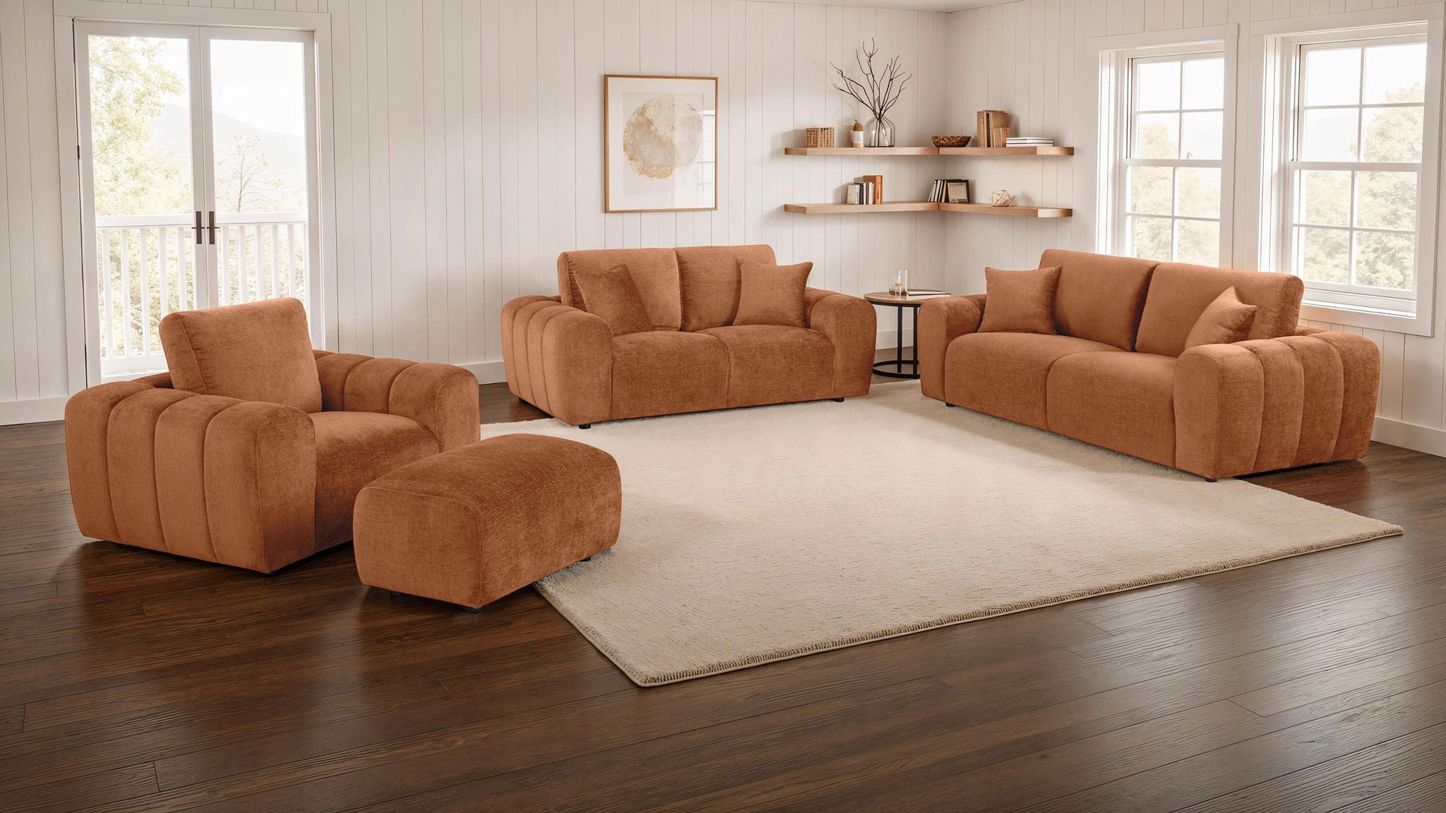 Burnett 4-piece Chenille Upholstered Sofa Set Burnt Orange