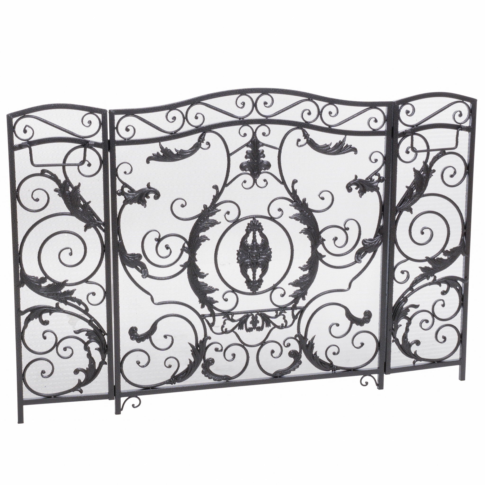 Mariella - Traditional Floral Iron Fireplace Screen With Ornate Design