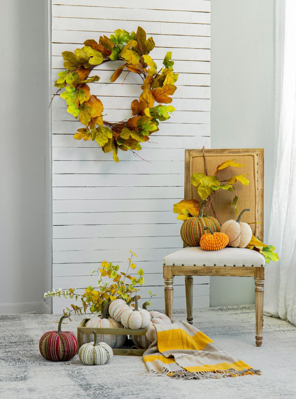 Maple Leaf Spray Green & Mustard, Botanicals Decor For Harvest Festival Fall Festival & Thanksgiving Table Decorations (Set of 12) - Green / Mustard