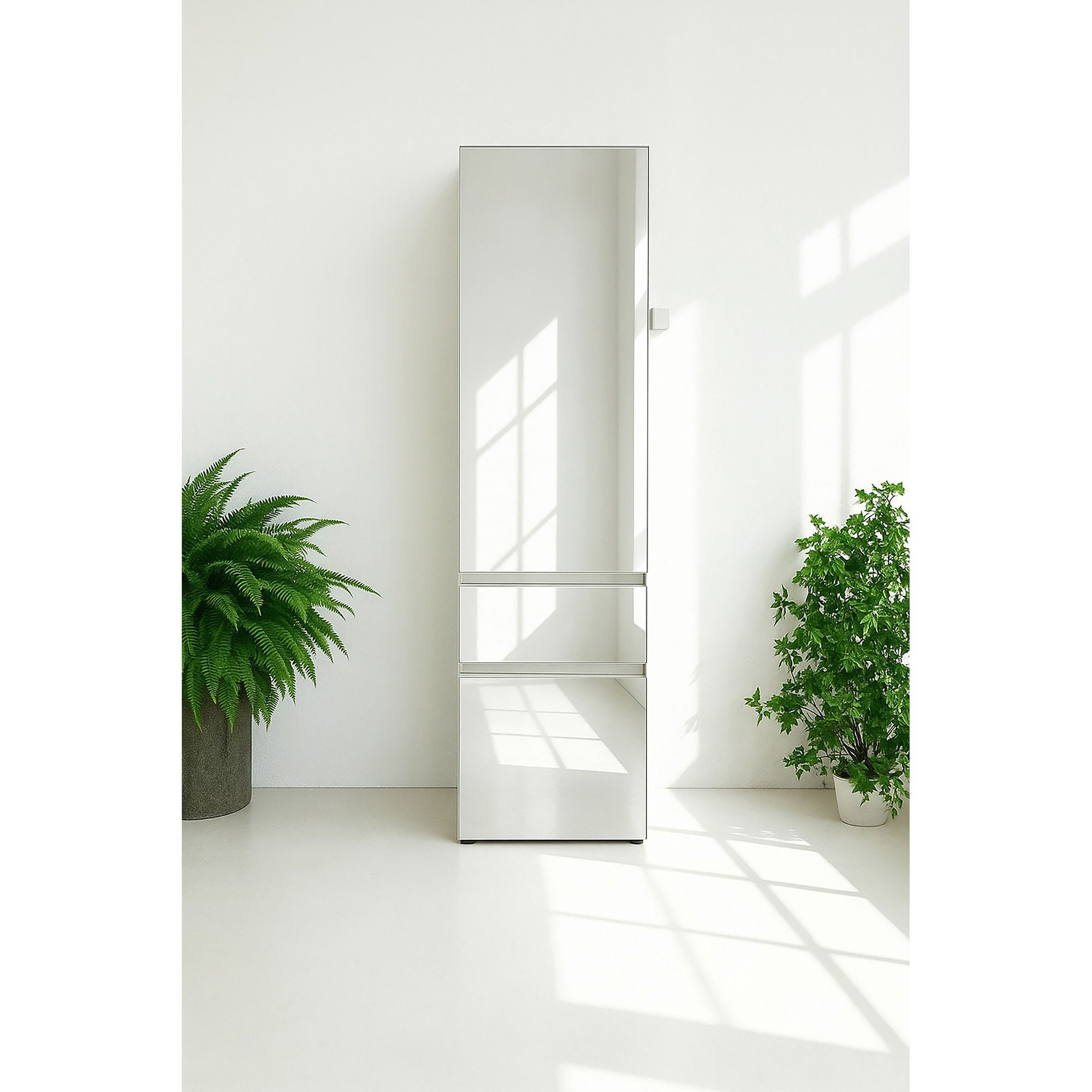 Elise - Slim Modular Wood Closet Cabinet With Mirror In Durable Melamine Construction - White