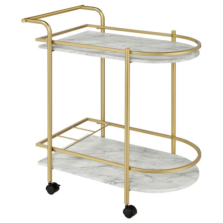 Coaster Fine Furniture Desiree - 2-Tier Faux Marble Shelf Metal Bar Cart | Meri Furniture