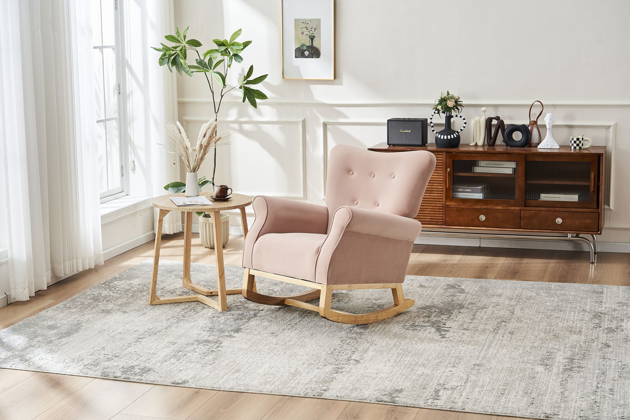 Modern Rocking Chair, Upholstered Accent Chair For Nursery, Small Contemporary Rocke