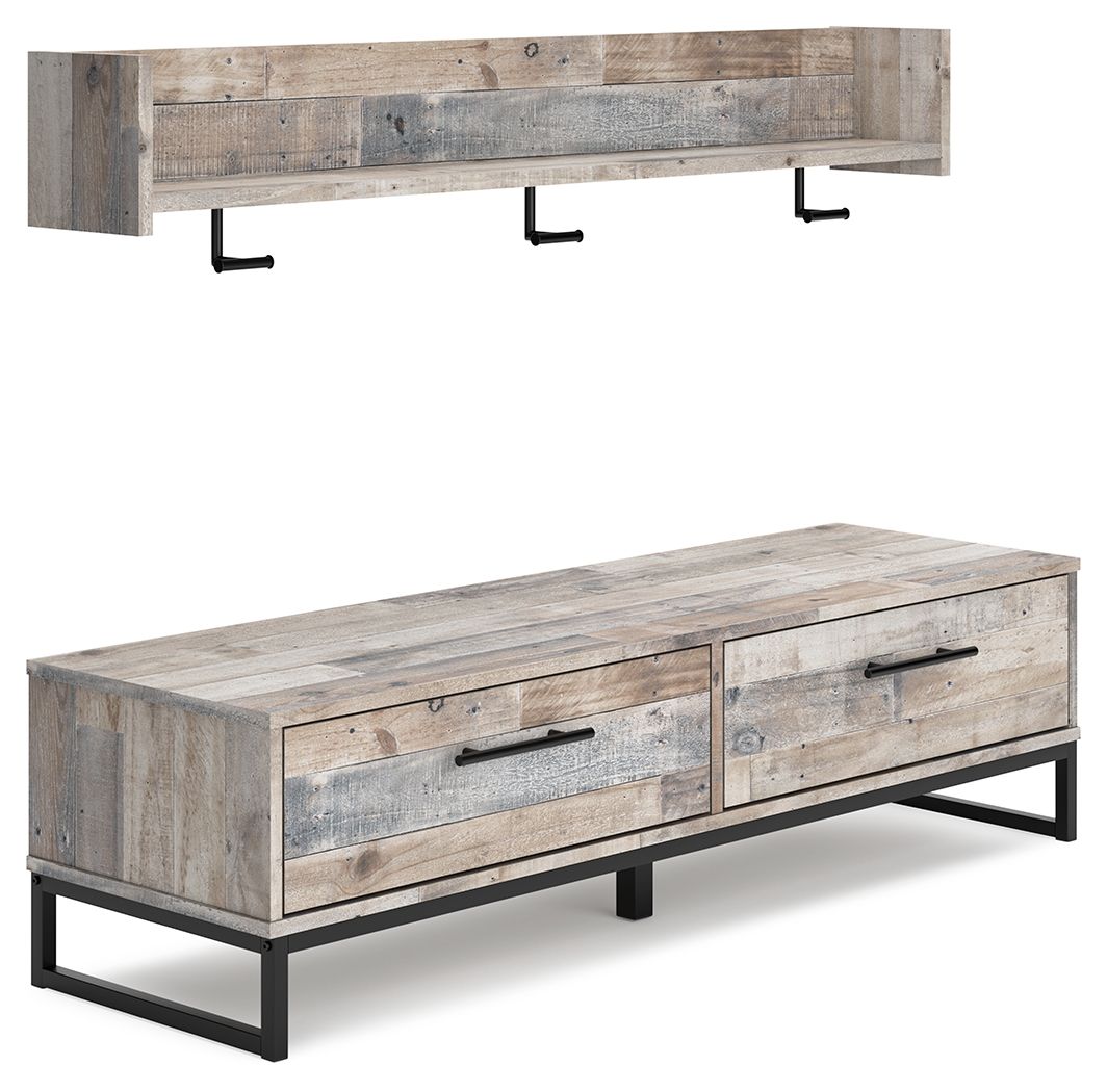 Signature Design by Ashley® Neilsville - Whitewash - Bench With Coat Rack | Meri Furniture