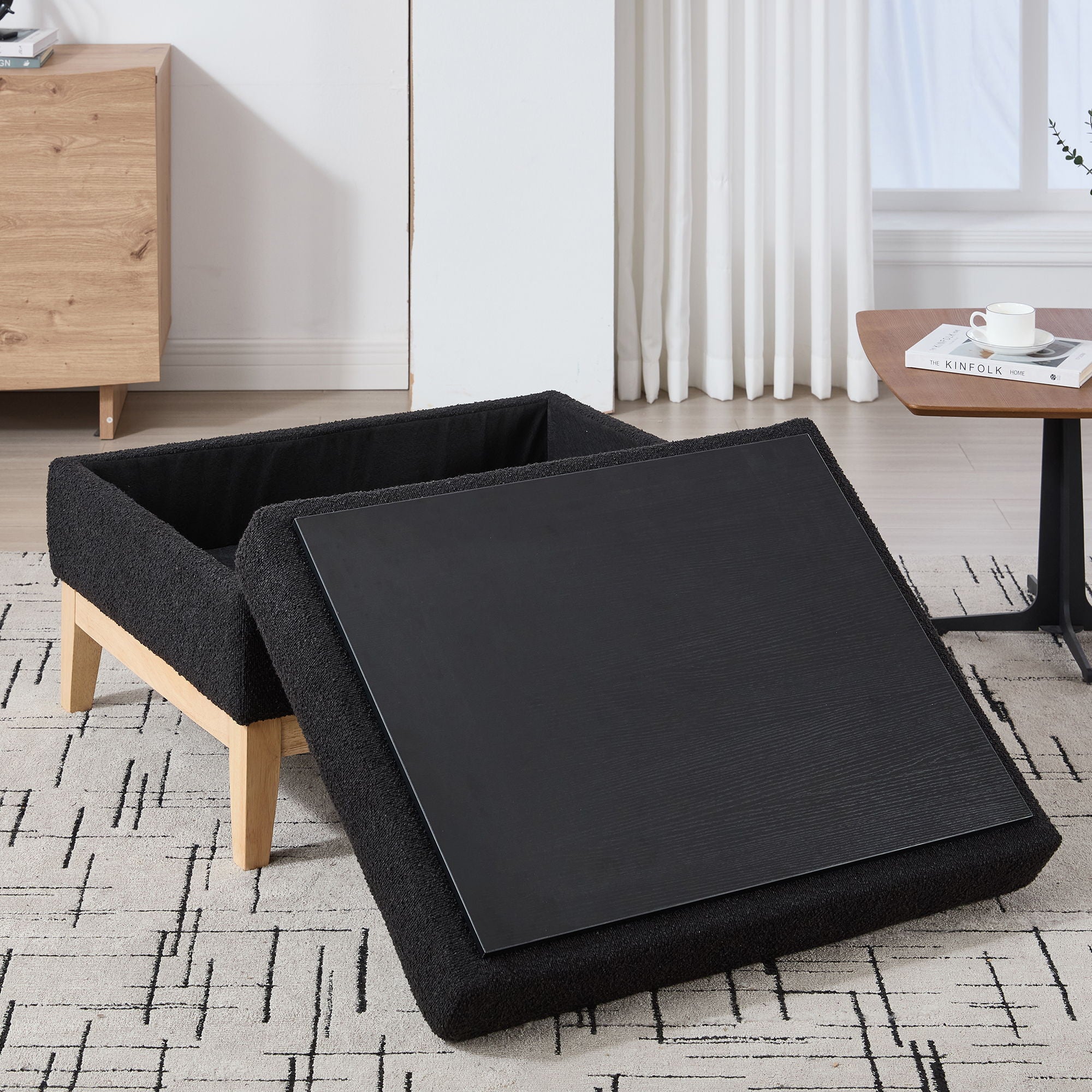 Upholstered Storage Ottoman With Reversible Lid Coffee Table, Foot Stool