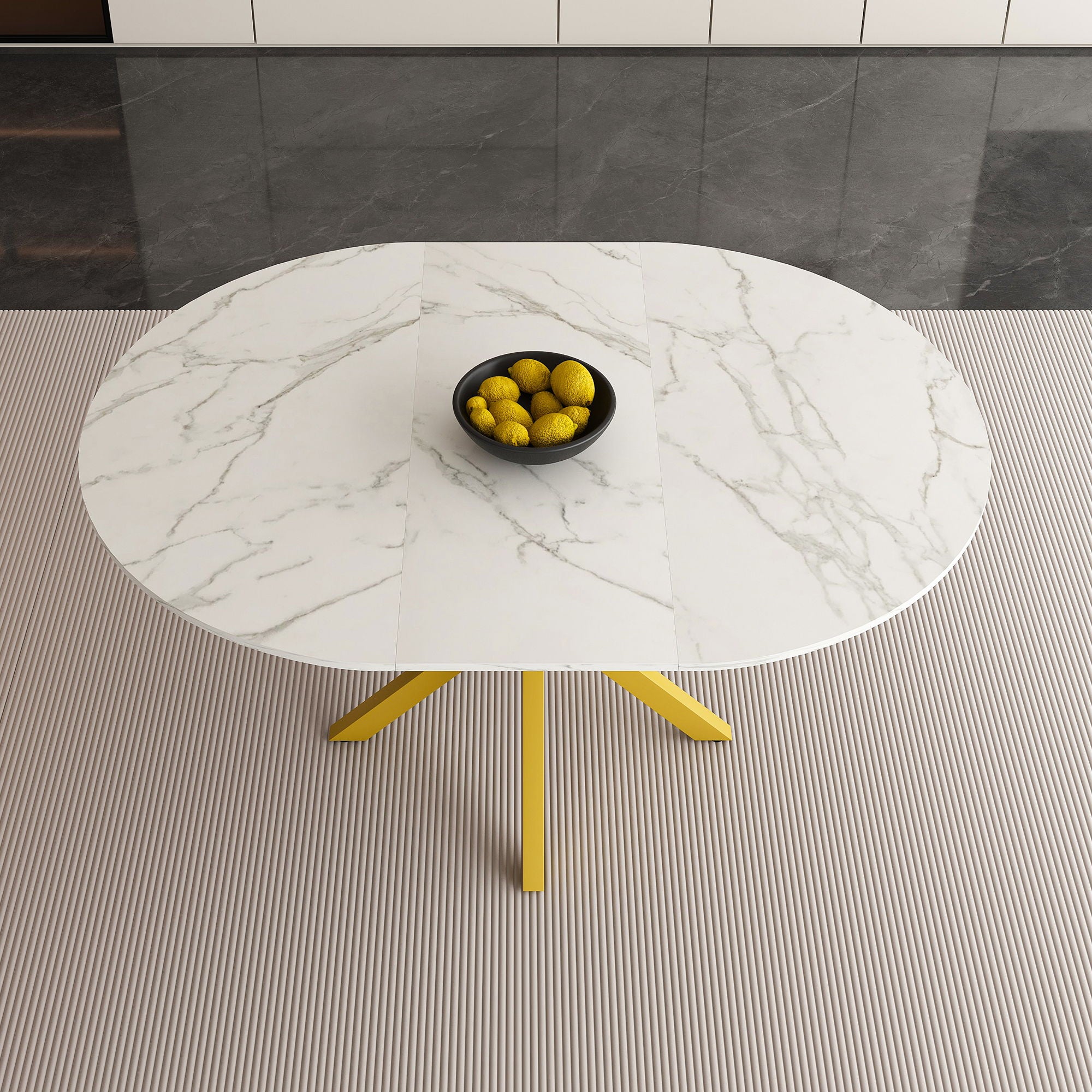Round Dining Table With Extendable Blades, X Base