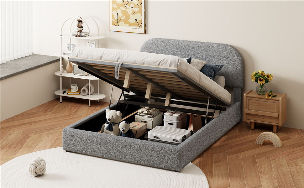 Upholstered Platform Bed With Hydraulic Storage System