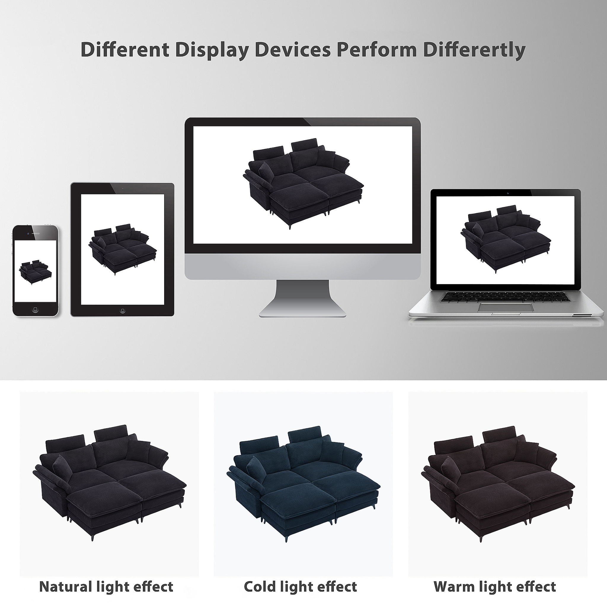 Modern Corduroy Deep Seat Sectional Sofa With Ottoman