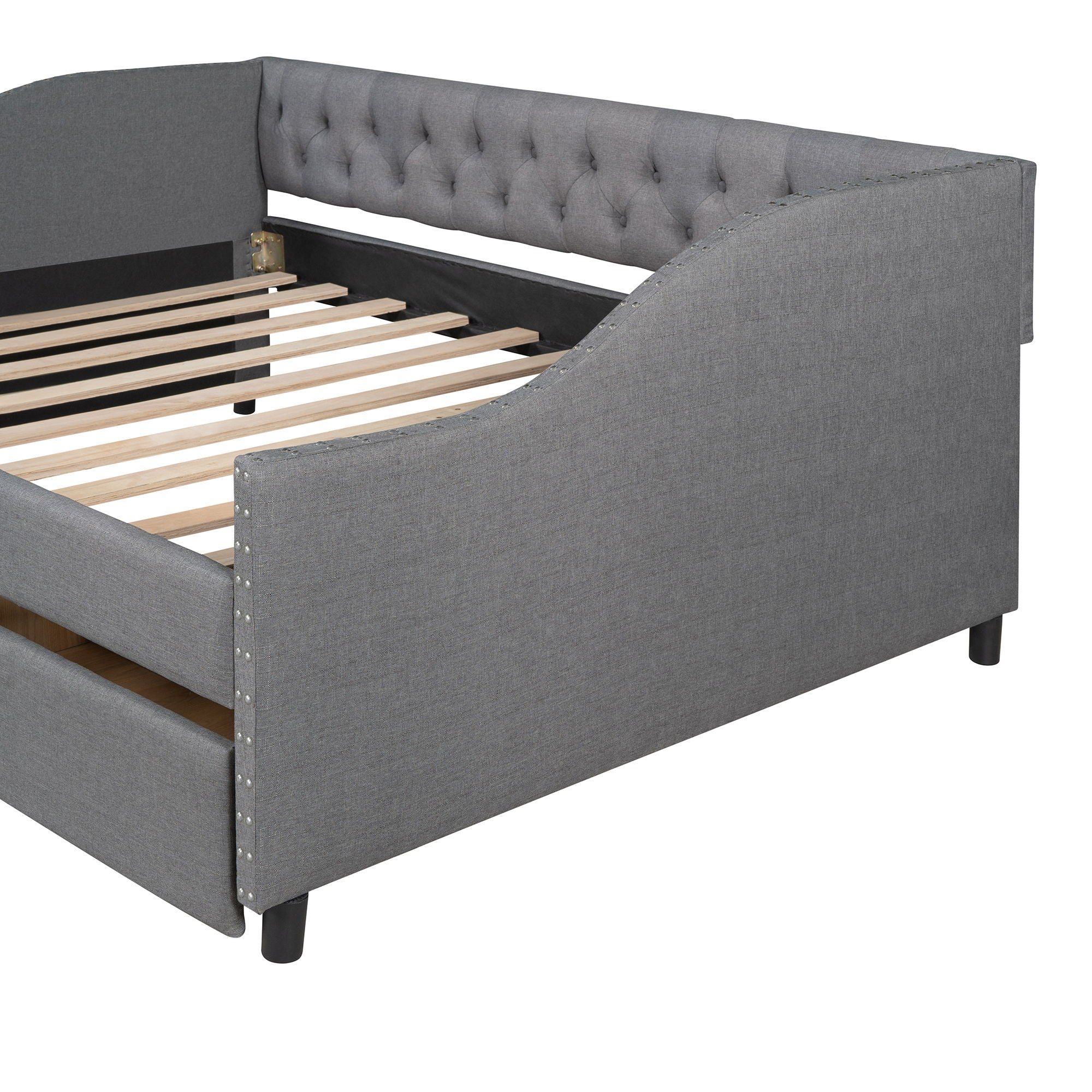 Upholstered Daybed With Two Drawers, Wood Slat Support