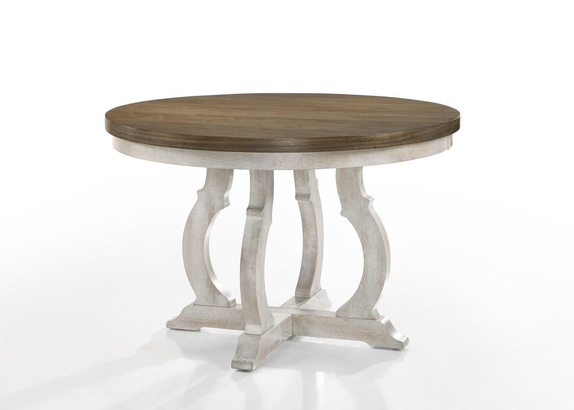 Havanna Vintage Walnut 47" Contemporary Round Dining Table with Off White Colored Base