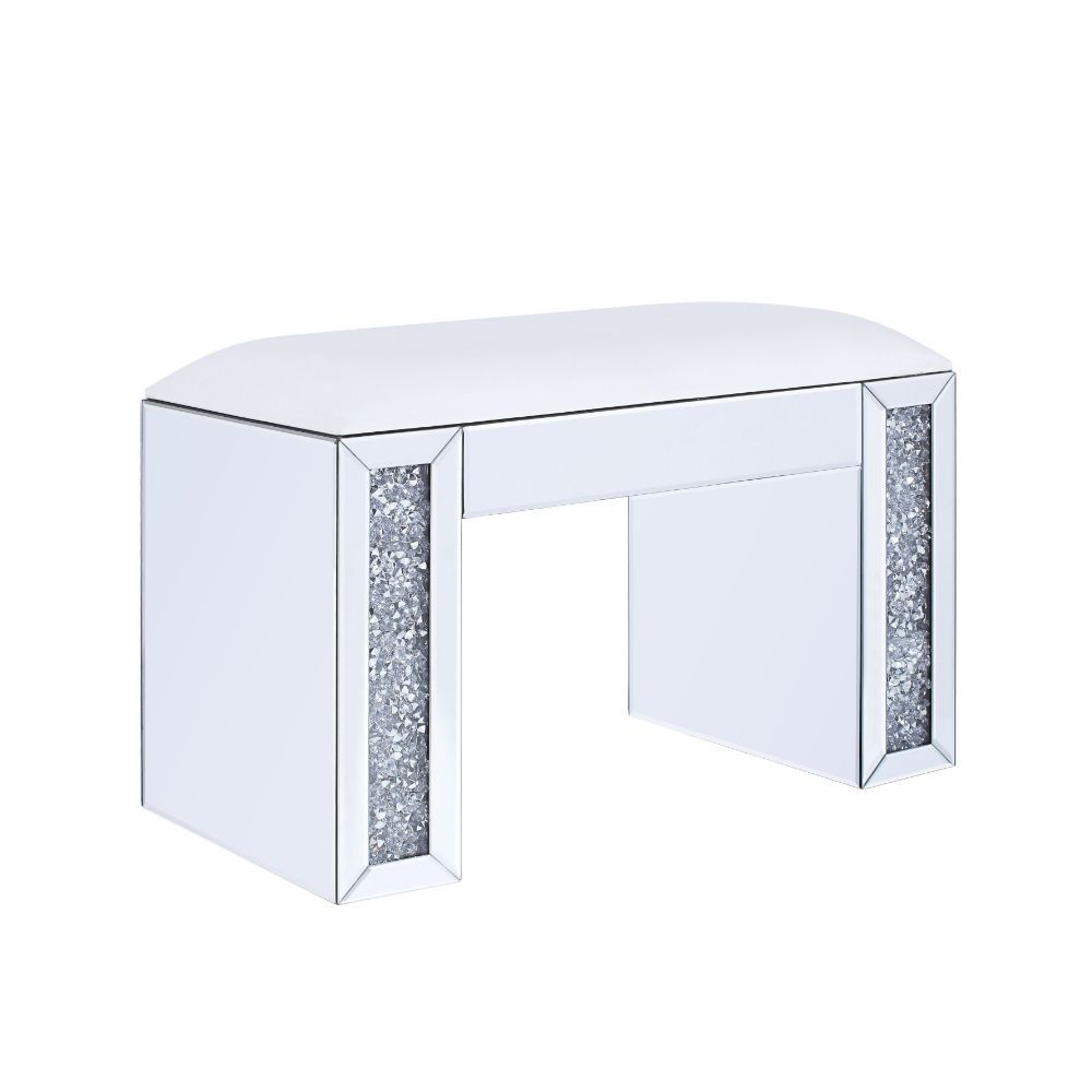 Noralie - Vanity Stool - PU, Mirrored & Faux Diamonds