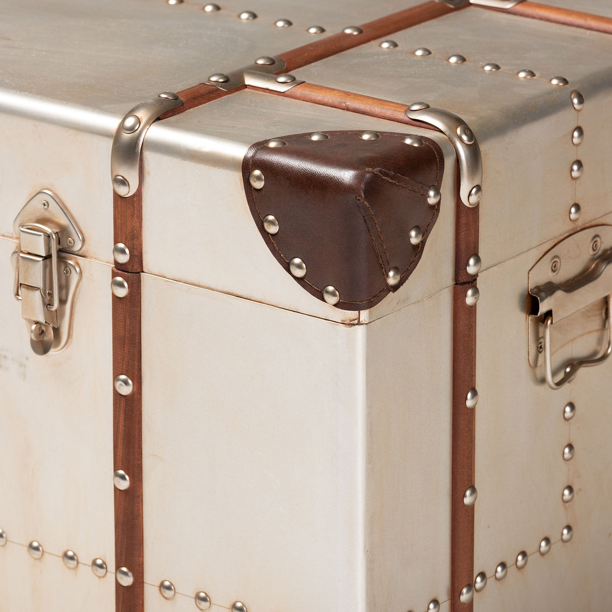 Bechet French Industrial Silver Metal Storage Trunk