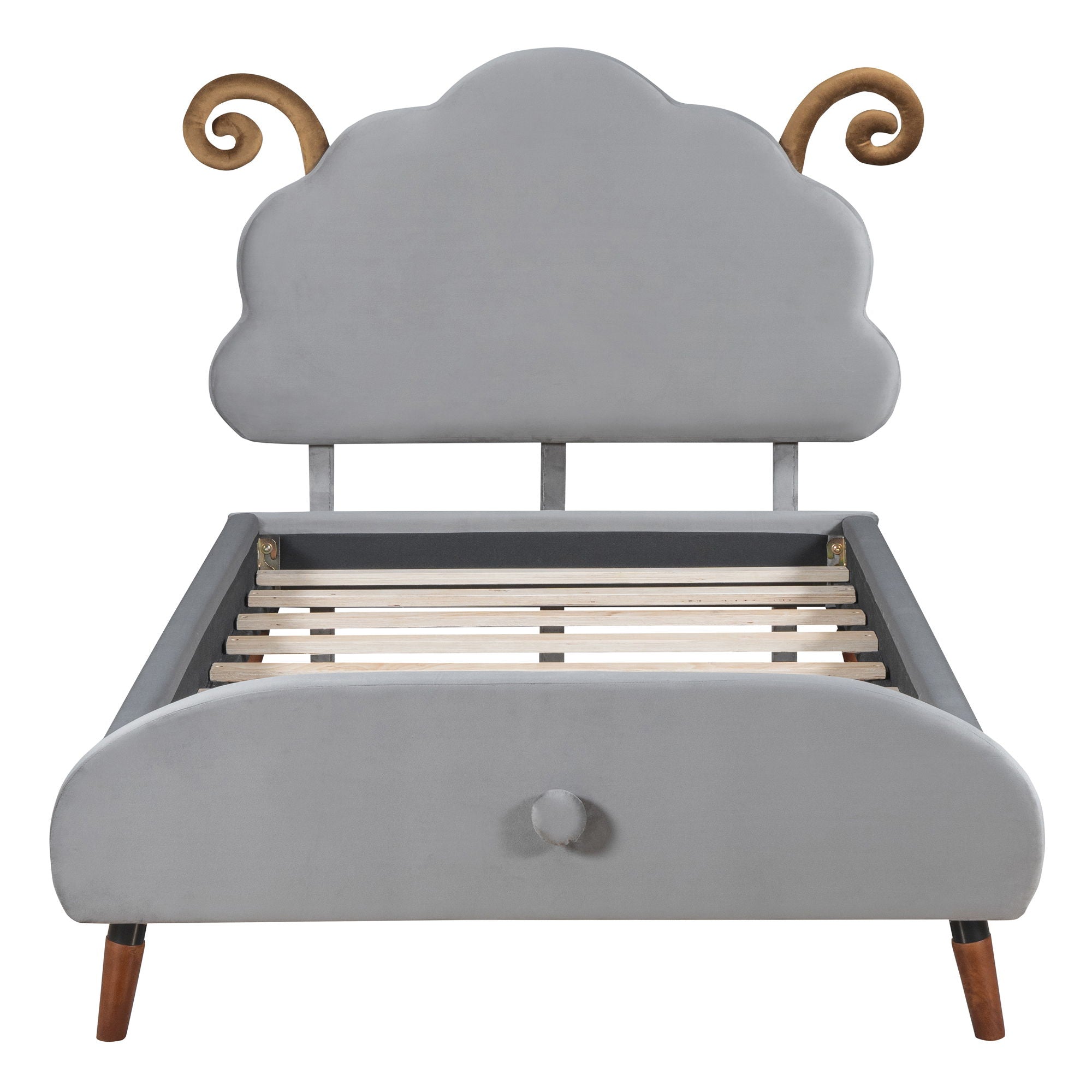 Upholstered Platform Bed With Sheep Shaped Headboard