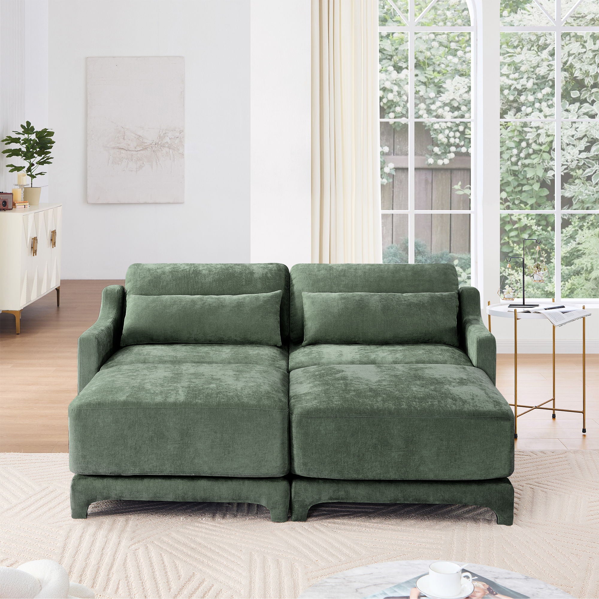 Stylish Sofa With Ottoman And Lumbar Pillows, Ergonomic Design