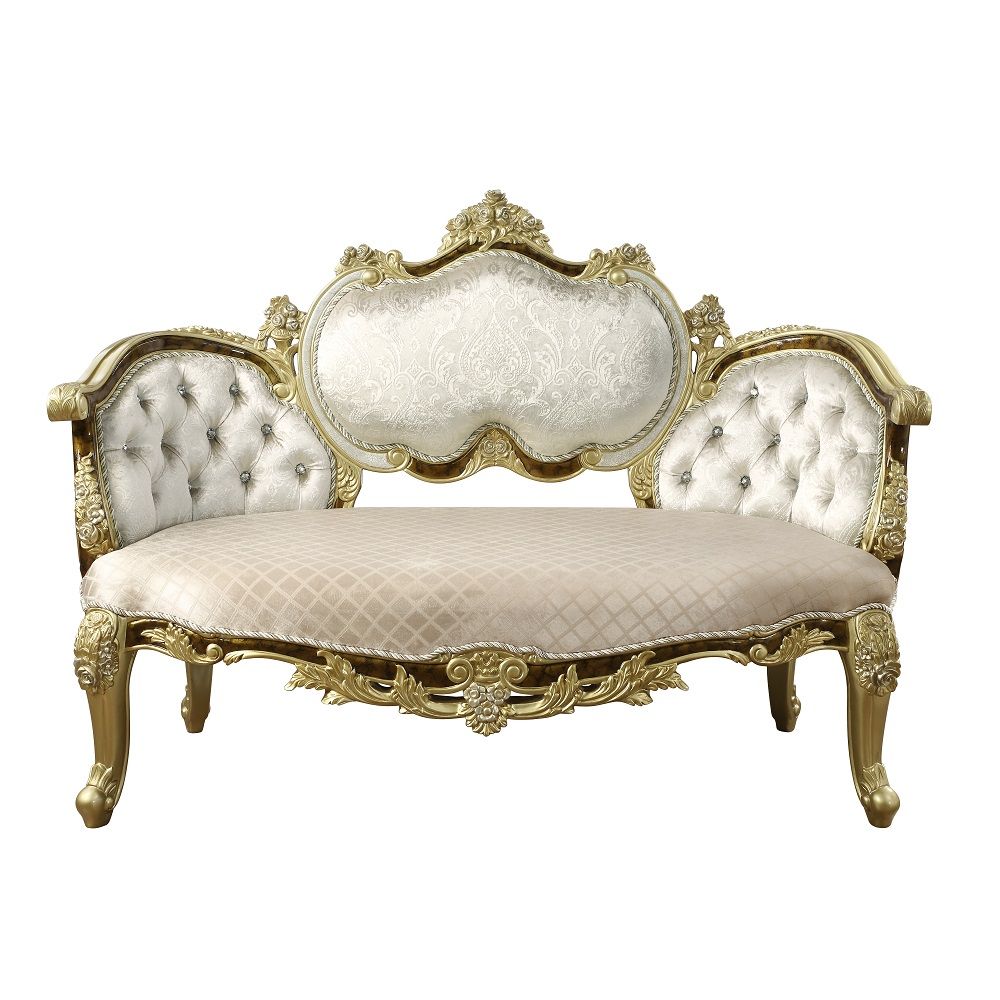 ACME Desiderius - Bench - Beige , Antique Gold & Hand Paint Brown | Meri Furniture
