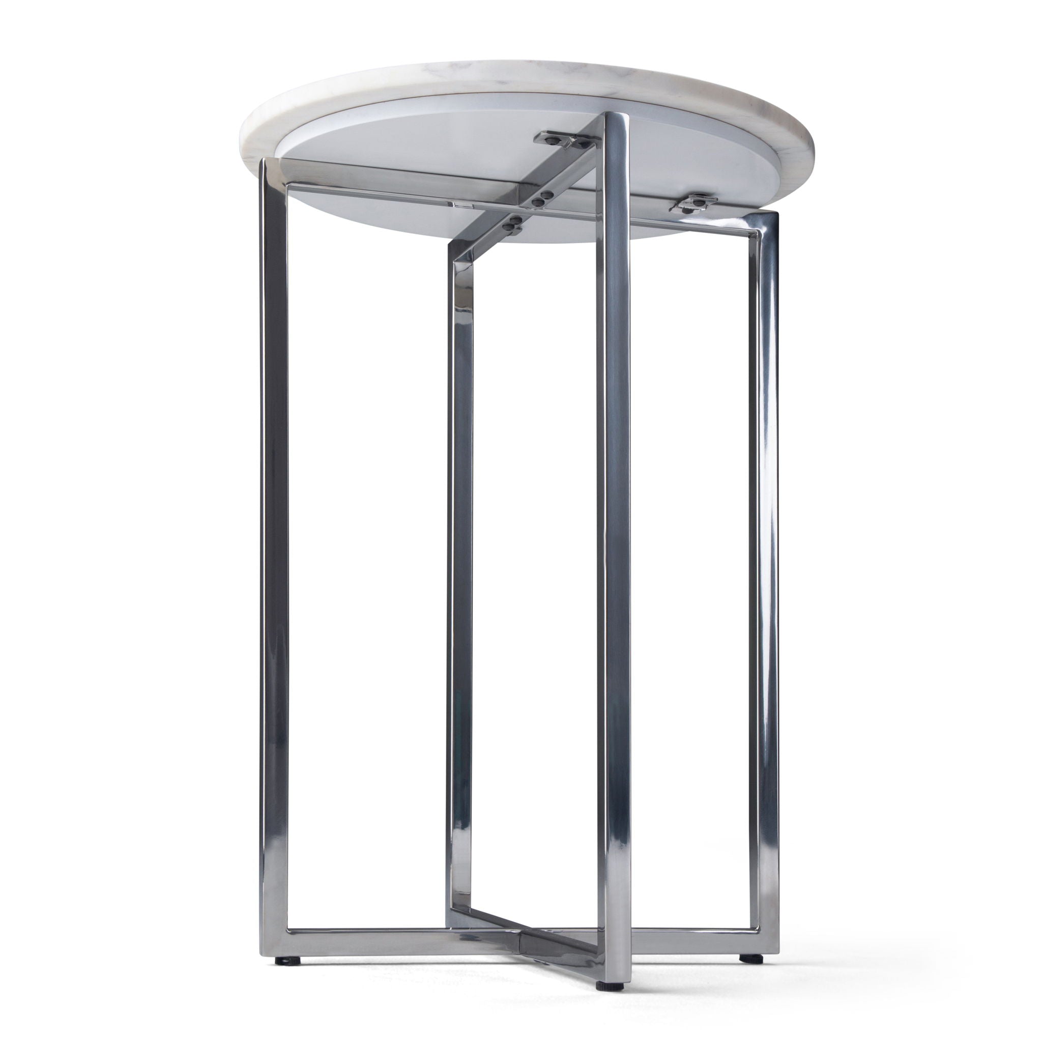 Marsden - Side Table With Polished Stainless Steel Base - White / Silver