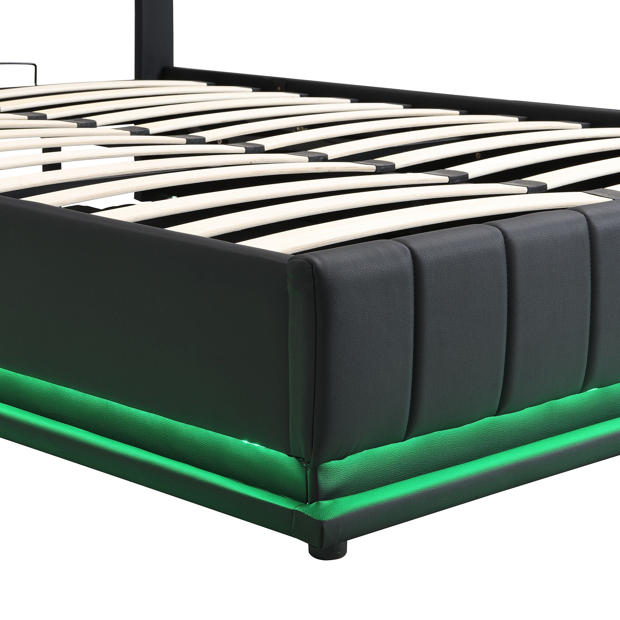 Upholstered Bed With Hydraulic Storage System And LED Light, With Sockets And USB Ports