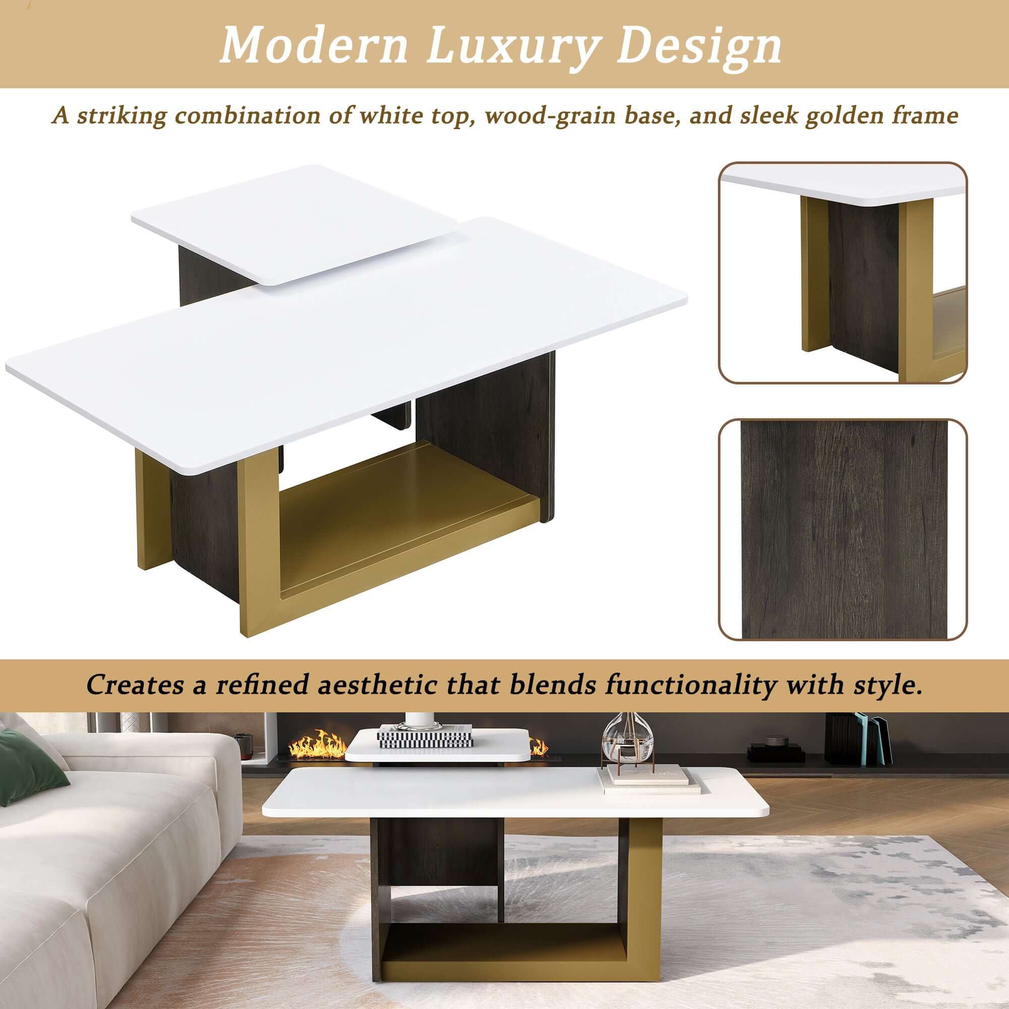 Small Square Coffee Table With End Table (Set of 2)