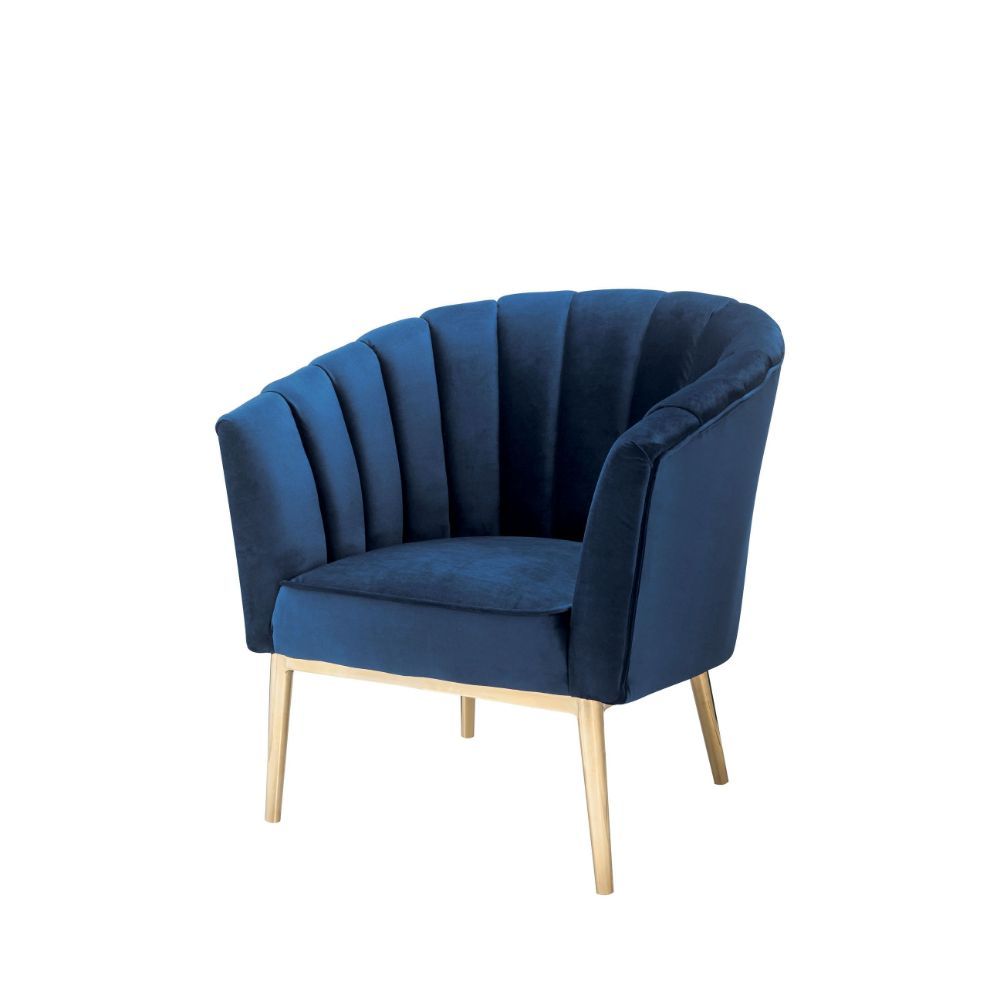ACME Refined carving with authentic styling, the Colla accent chair is the embodiment of elegance. The thick padded velvet cushion with straight-lined detailing offers superior coziness. | Meri Furniture