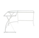 Corner Computer Desk Orientation: "L" Shape Metal Frame BaseRectangular Table Top w/Tempered Glass