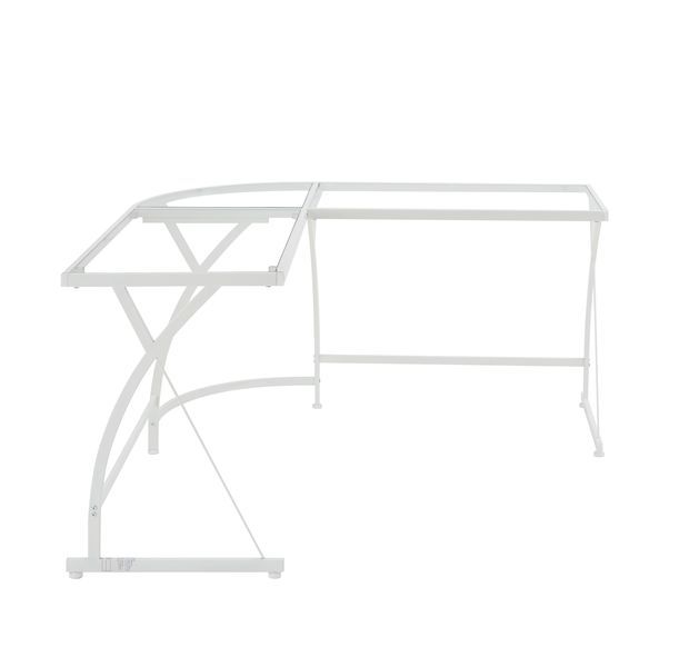 ACME Corner Computer Desk Orientation: "L" Shape Metal Frame BaseRectangular Table Top w/Tempered Glass | Meri Furniture