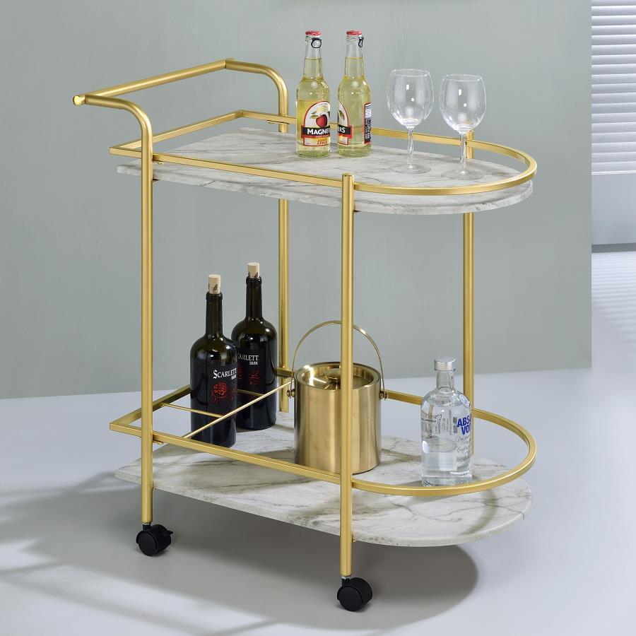Coaster Fine Furniture Desiree - 2-Tier Faux Marble Shelf Metal Bar Cart | Meri Furniture