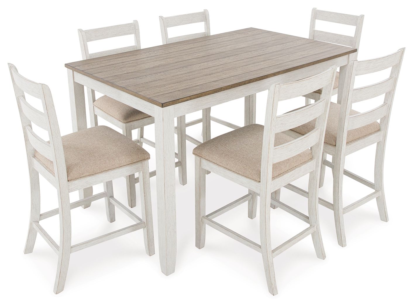 Signature Design by Ashley® Skempton - White / Light Brown - Counter Height Dining Table And Bar Stools (Set of 7) | Meri Furniture