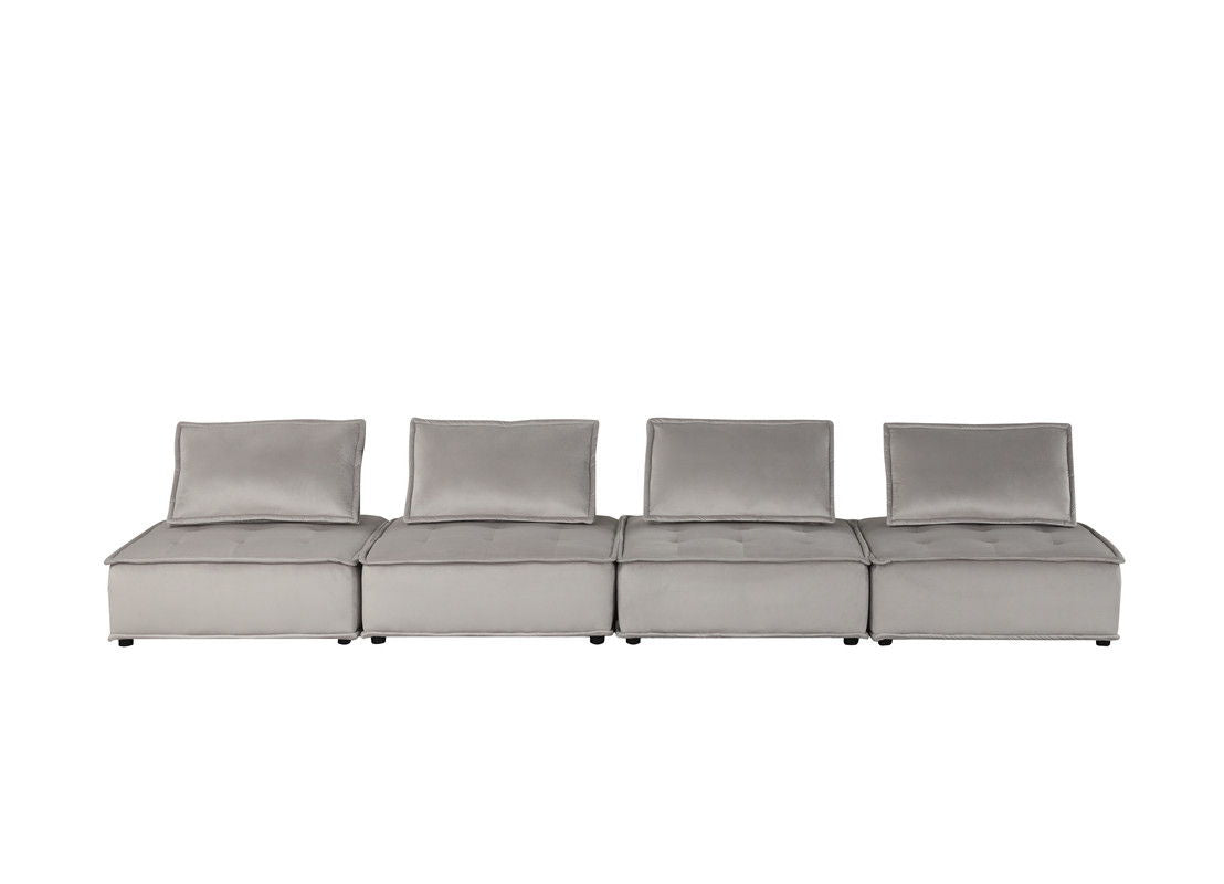 Anna 160"W Light Gray Velvet 4-Seater Modular Sofa