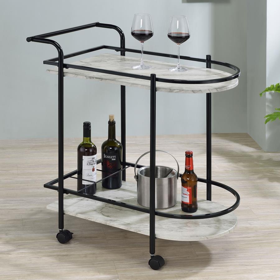 Coaster Fine Furniture Desiree - 2-Tier Faux Marble Shelf Metal Bar Cart | Meri Furniture