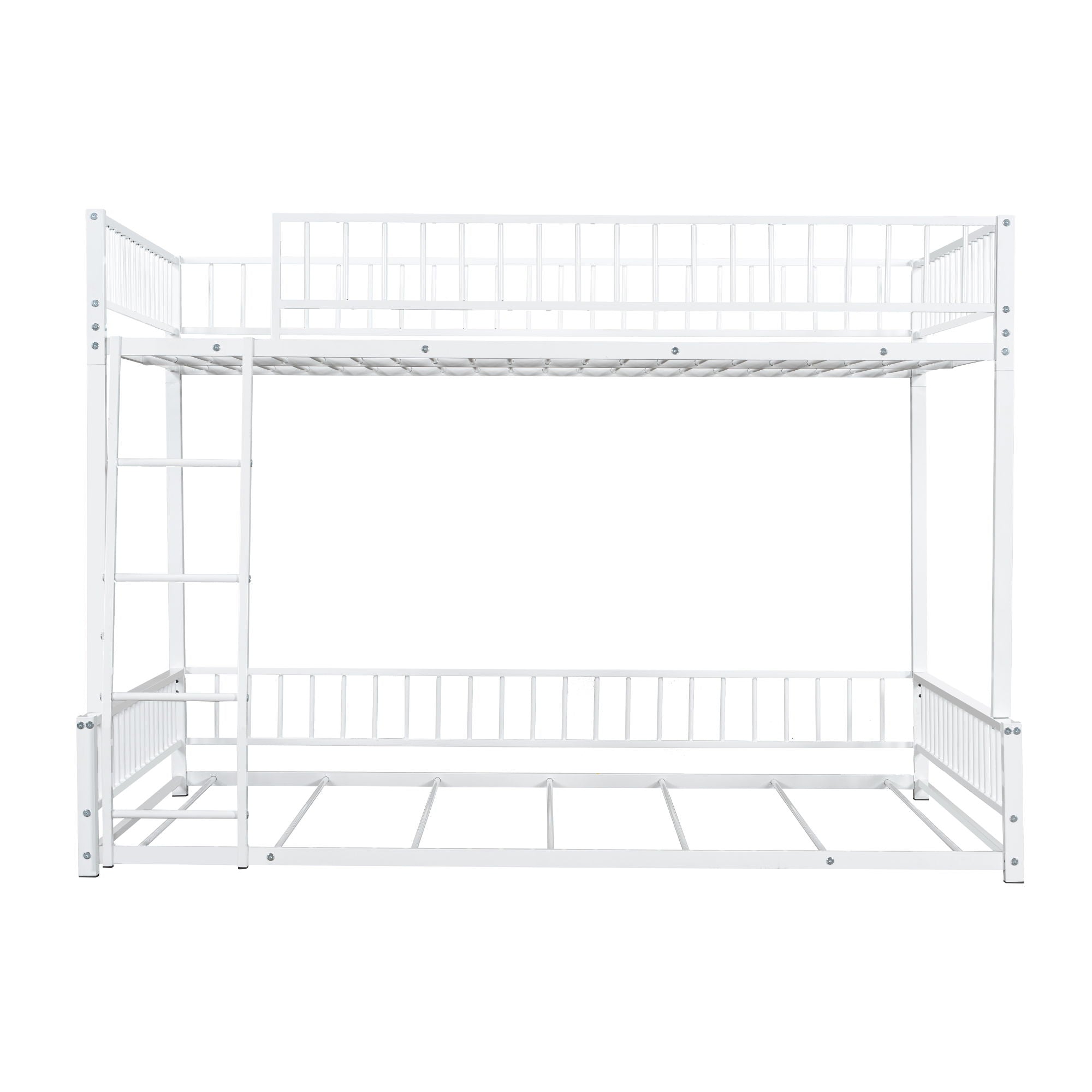 Bunk Bed Frame With Ladder And Safety Guardrails