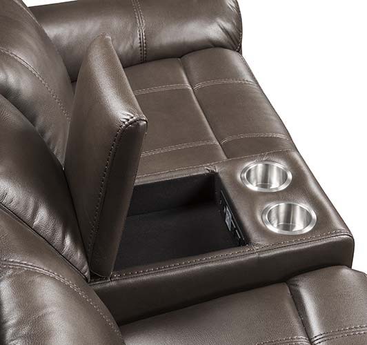 Lydia - Motion Loveseat With USB & Console - Brown Leather Aire