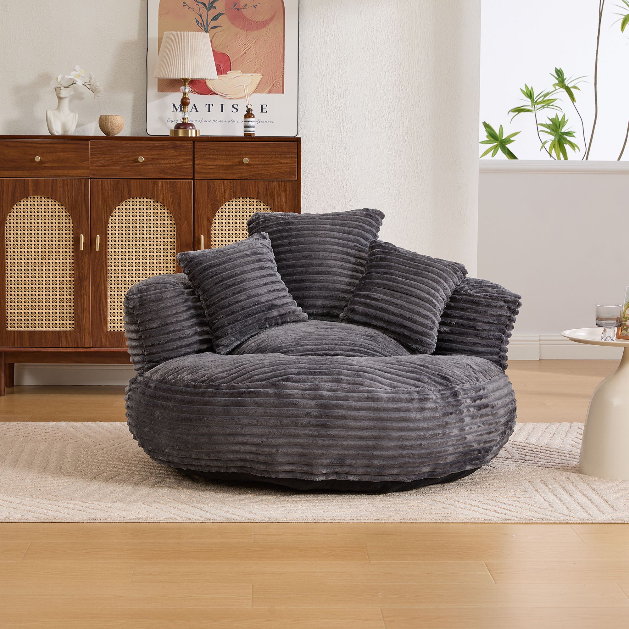Oversized Bean Bag Chair With 3 Pillows & Armrest - Dark Gray