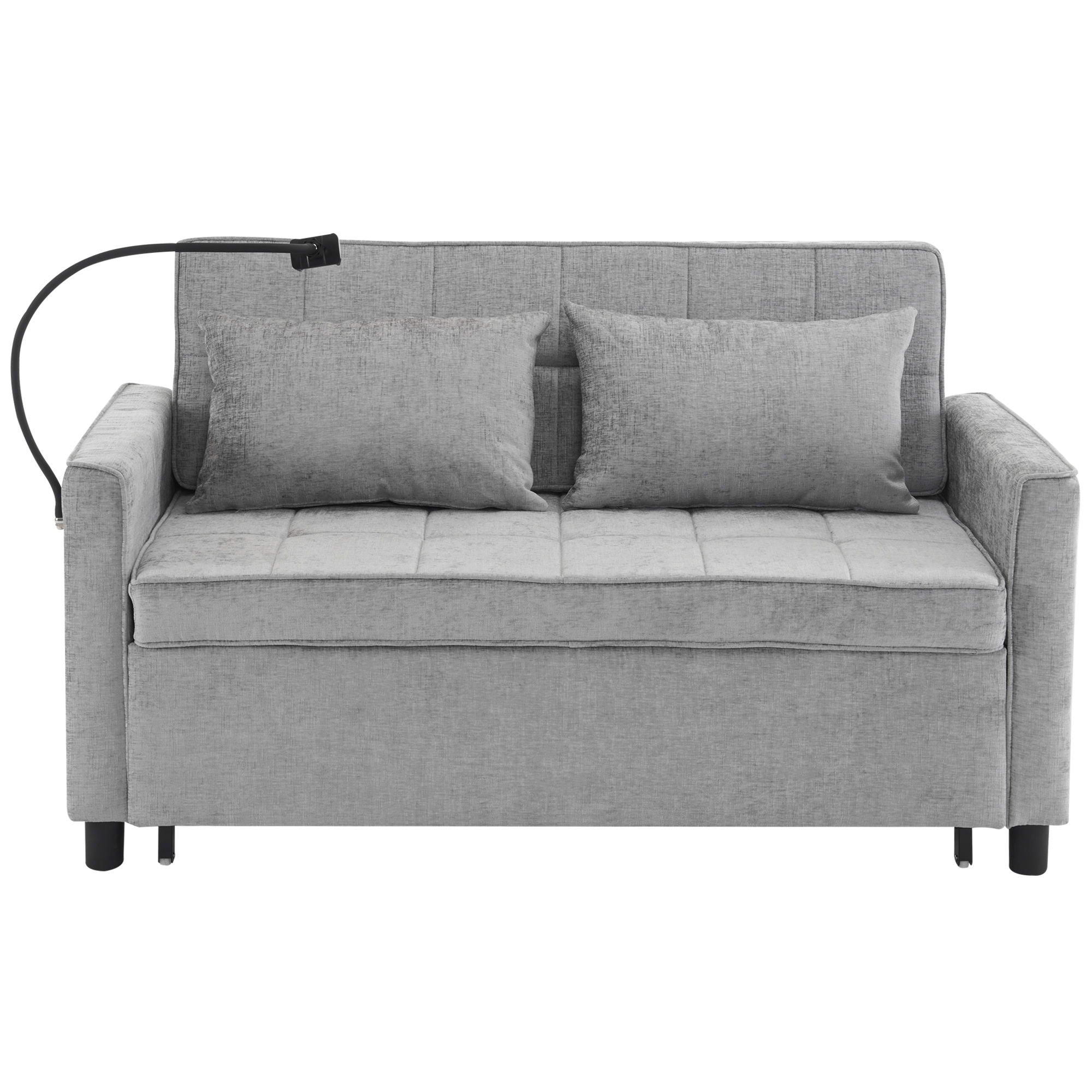 Pull-Out Sleeper Sofa With Reversible Backrest Cushion, Side Pockets, 2 USB Ports And A Phone Holder For Living Room