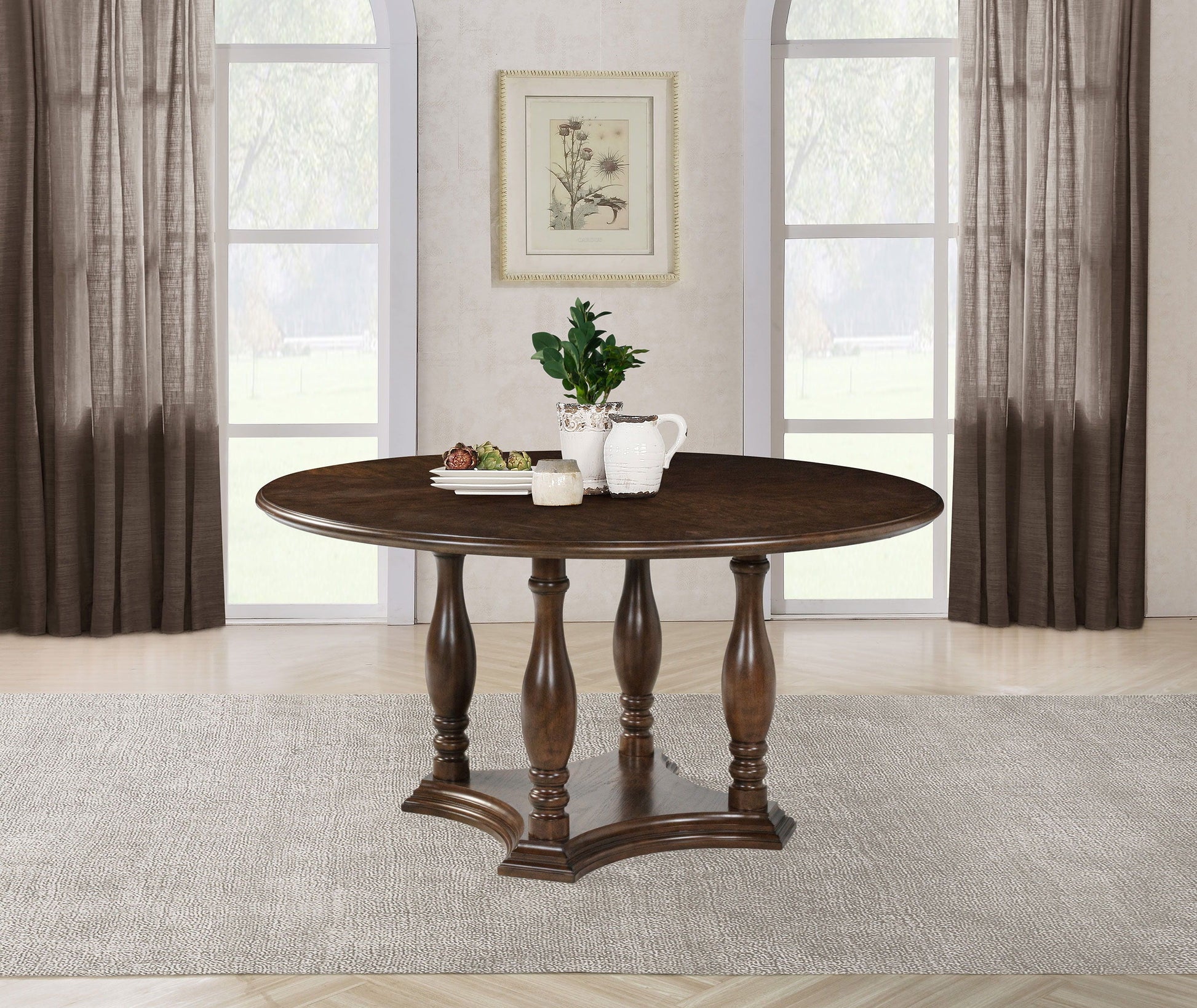 Coaster Fine Furniture Landon - Round Wood Pedestal Dining Table - Rich Brown | Meri Furniture