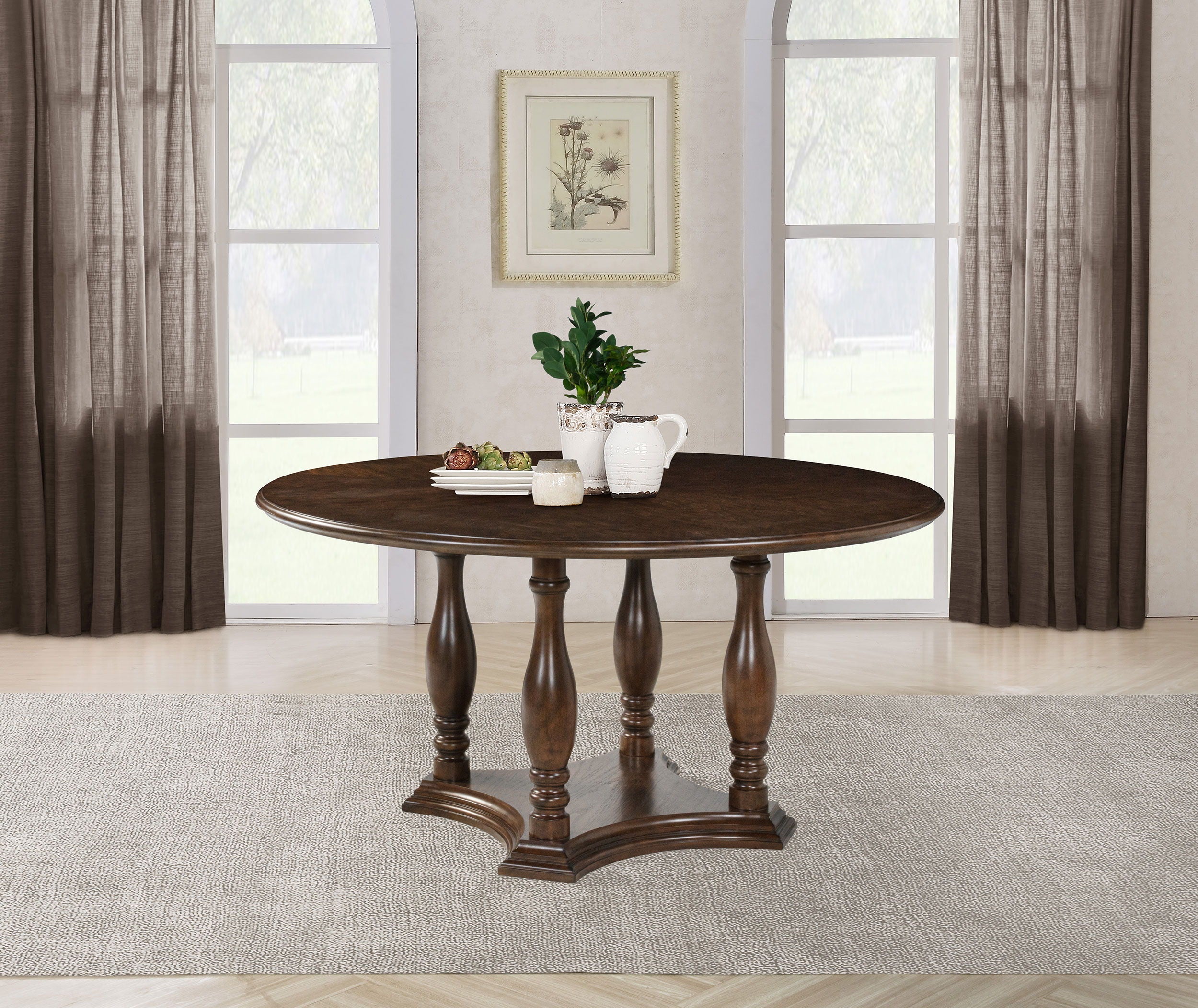 Coaster Fine Furniture Landon - Round Wood Pedestal Dining Table - Rich Brown | Meri Furniture